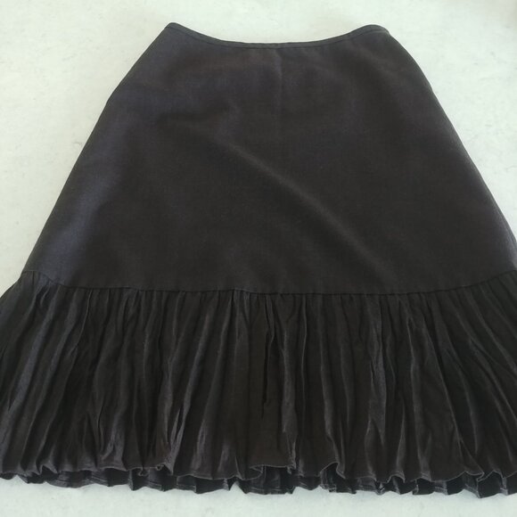 Ann Taylor wool midi skirt dark chocolate brown pleated flounce bottom 4 Petite - Picture 4 of 14